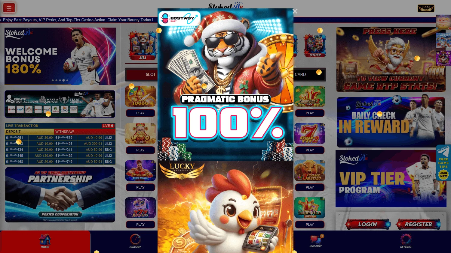 Stokedau Casino home on desktop